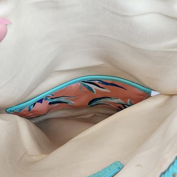 Rachel Pally FABFITFUN Reversible Tropical Floral Green Clutch Bag - Picture 6 of 8